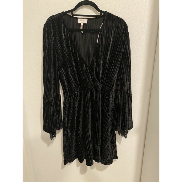 Laundry by Shelli Segal Black VELVET Ribbed Long Sleeve Dress Sz Small Lace NWT - Picture 3 of 7